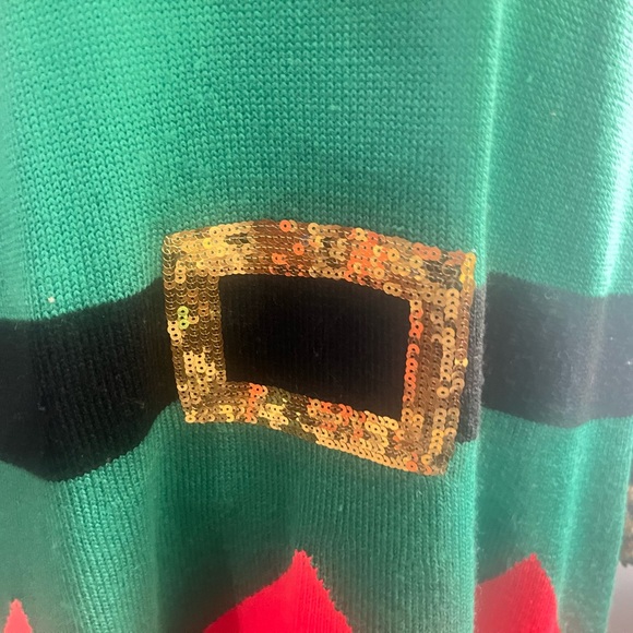 Holiday Time Christmas Elf sweater dress ugly sweater size 2X leopard fur trim - Picture 4 of 7